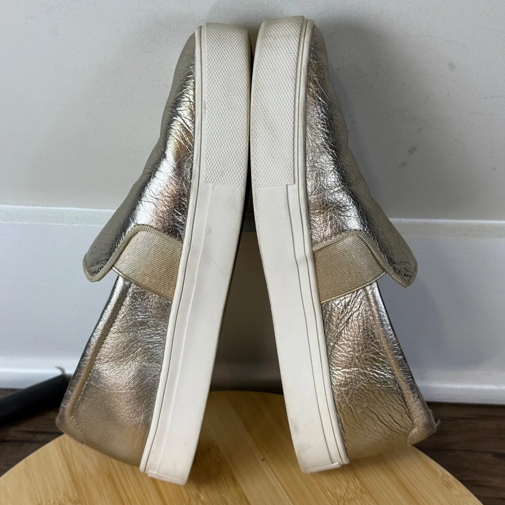 Birdies The Swift Slip On Sneakers Women 8 Gold Metallic Leather Casual Chic